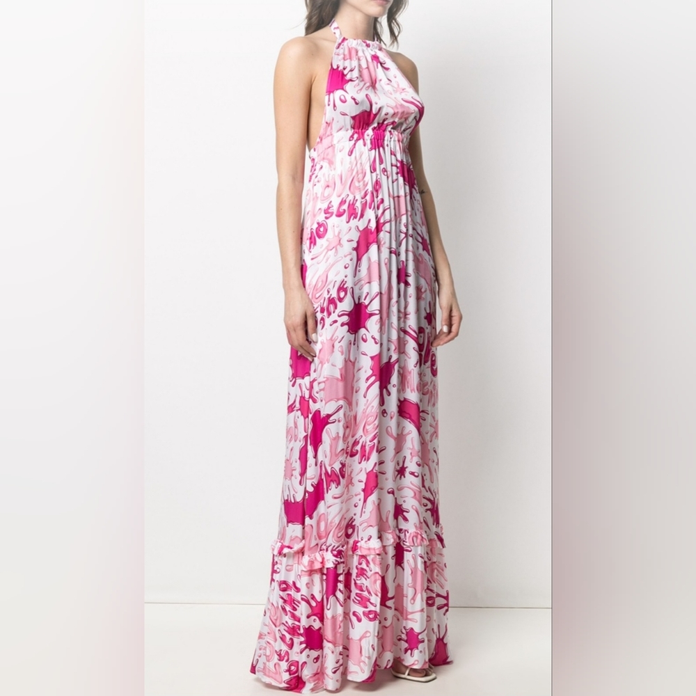 Love Moschino long dress - allover hearts and "splash" logo print